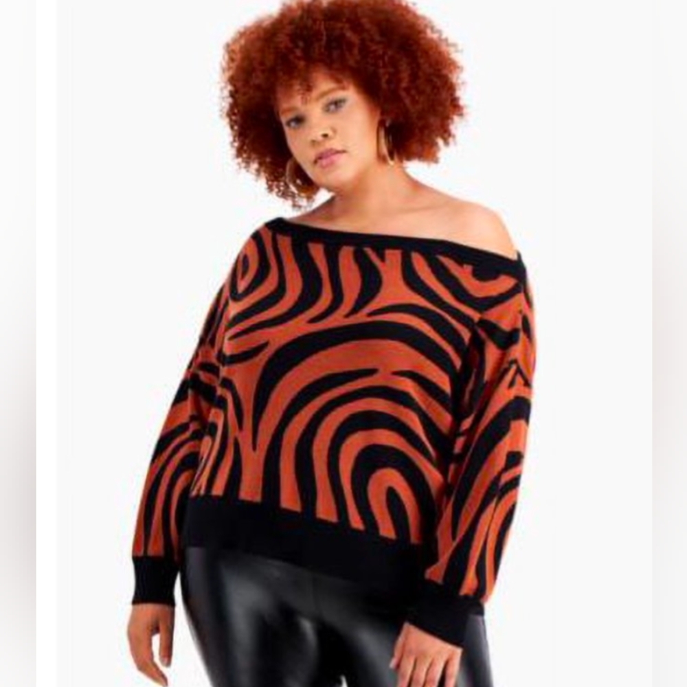 BAR III Swirl-Print Off-the-Shoulder Sweater. New With Tickets. Size 2X.